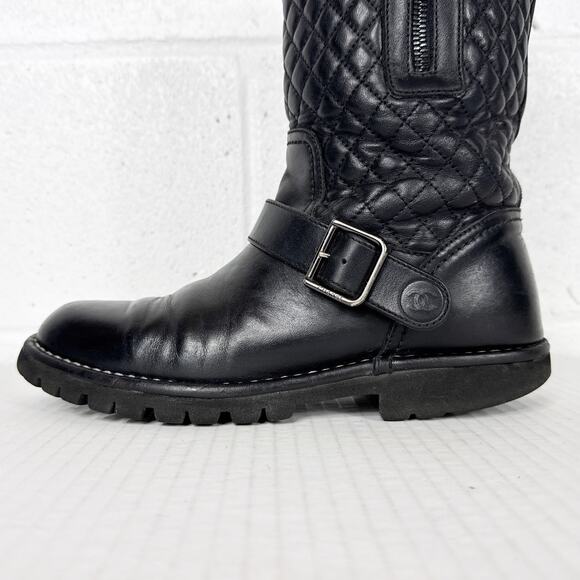 CHANEL Black Quilted Combat Boots - Picture 11 of 15